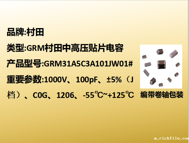 中高压贴片电容1206,C0G,J档,100pF,1000V